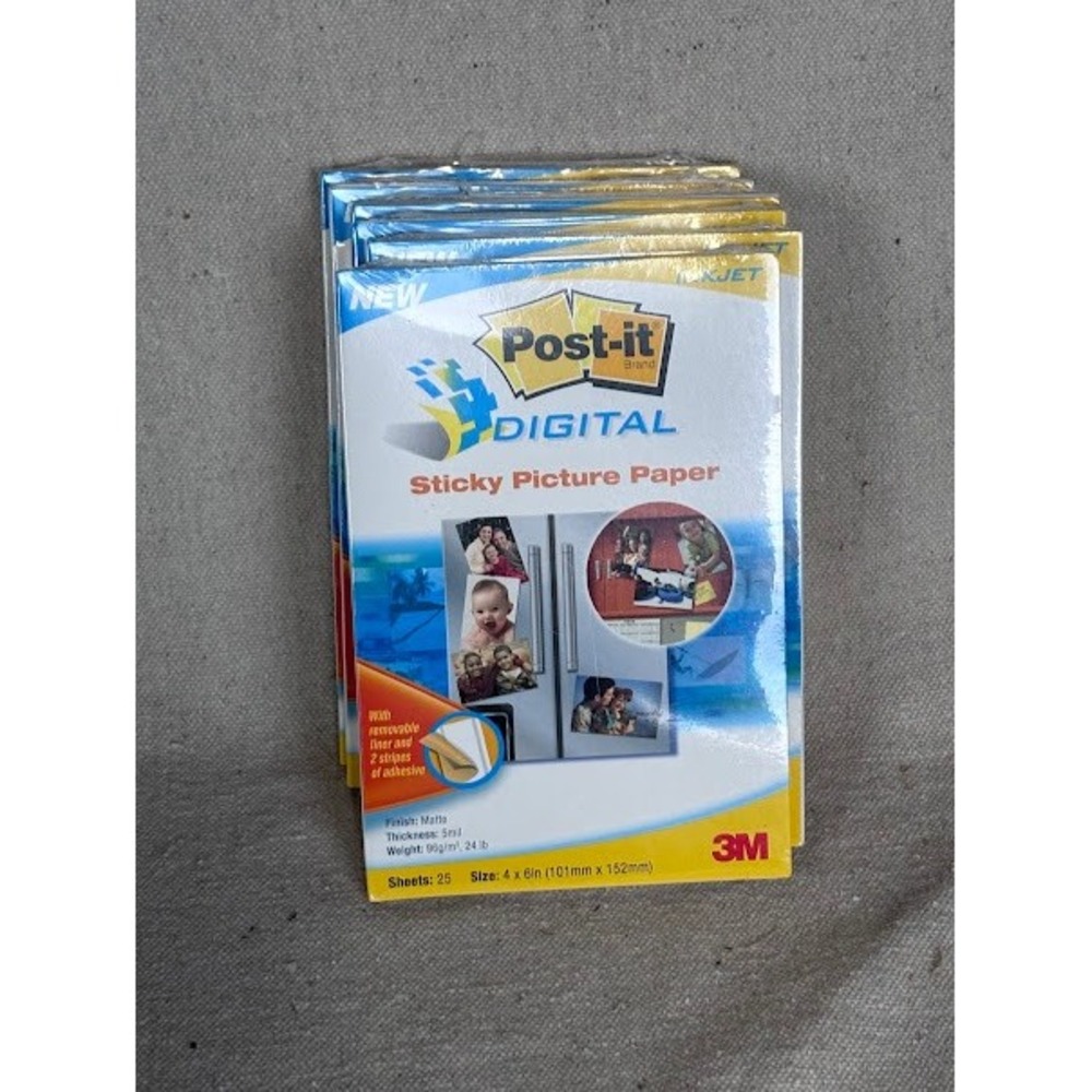 Post-it Digital Sticky Picture Paper 4x6 Inkjet Printer - 25 Sheets -‎ Lot of 6